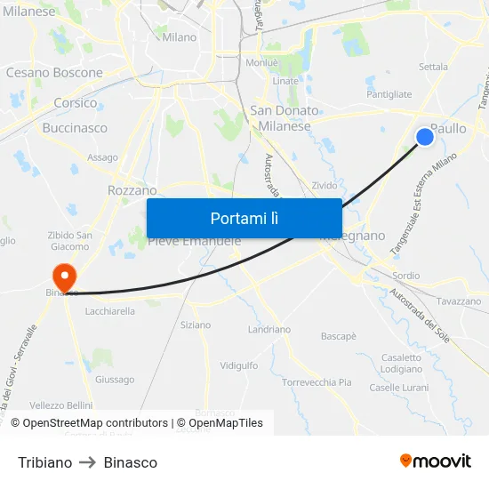 Tribiano to Binasco map