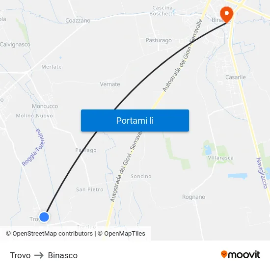 Trovo to Binasco map