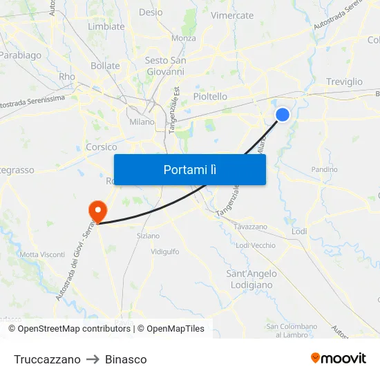 Truccazzano to Binasco map