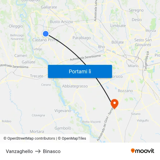 Vanzaghello to Binasco map