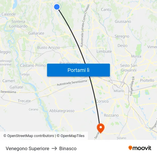 Venegono Superiore to Binasco map