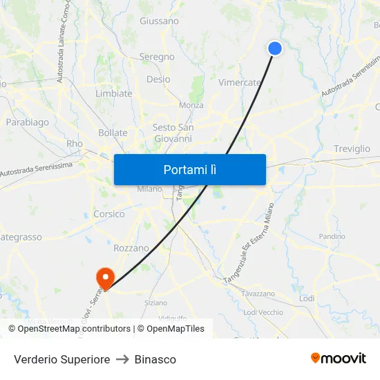 Verderio Superiore to Binasco map