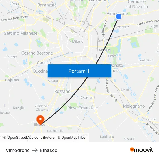 Vimodrone to Binasco map