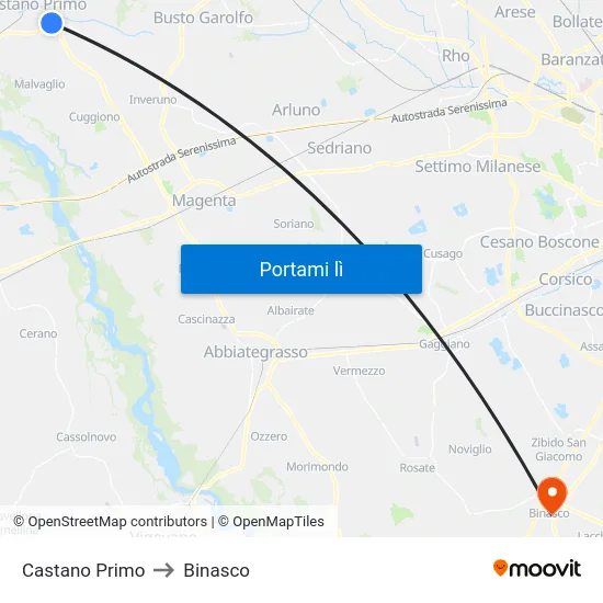 Castano Primo to Binasco map