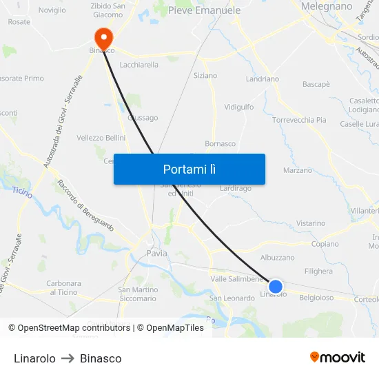 Linarolo to Binasco map