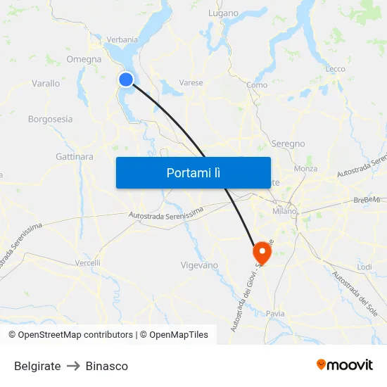 Belgirate to Binasco map