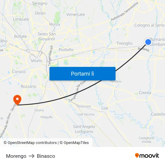 Morengo to Binasco map