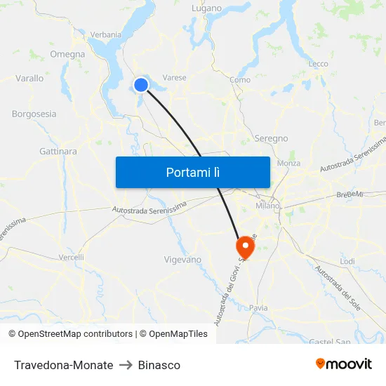 Travedona-Monate to Binasco map