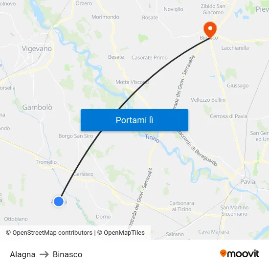 Alagna to Binasco map