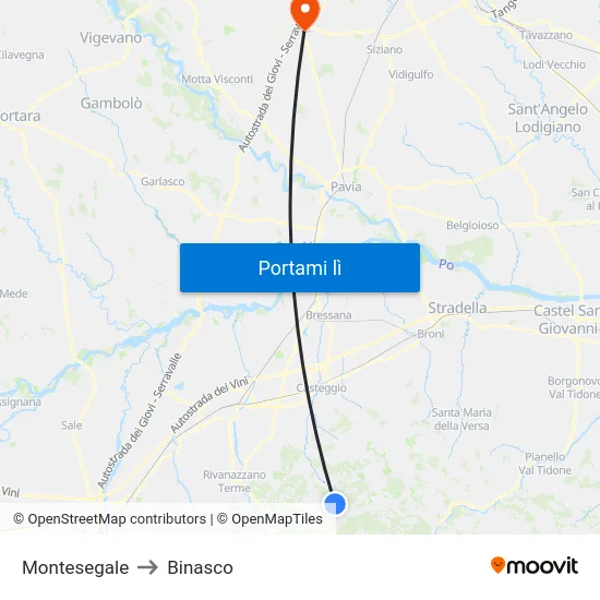 Montesegale to Binasco map
