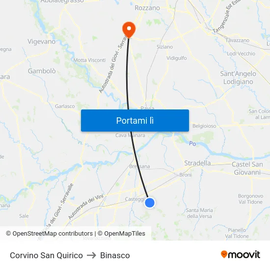 Corvino San Quirico to Binasco map