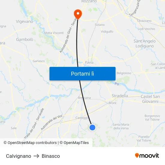 Calvignano to Binasco map