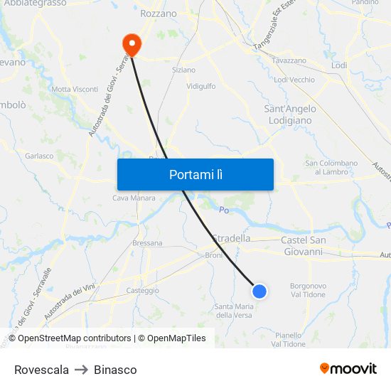 Rovescala to Binasco map