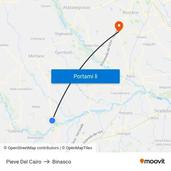 Pieve Del Cairo to Binasco map