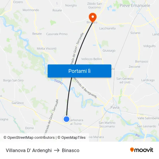 Villanova D' Ardenghi to Binasco map