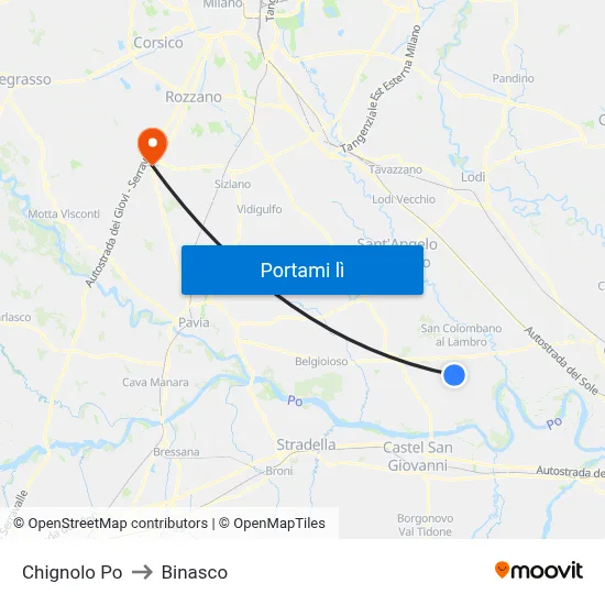 Chignolo Po to Binasco map