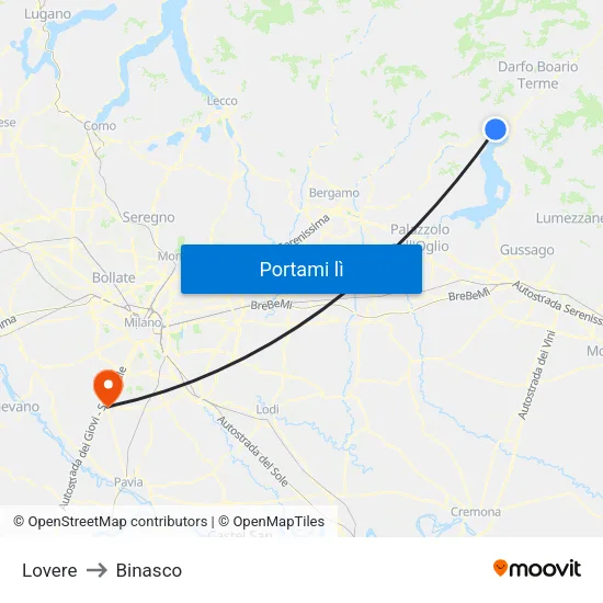 Lovere to Binasco map