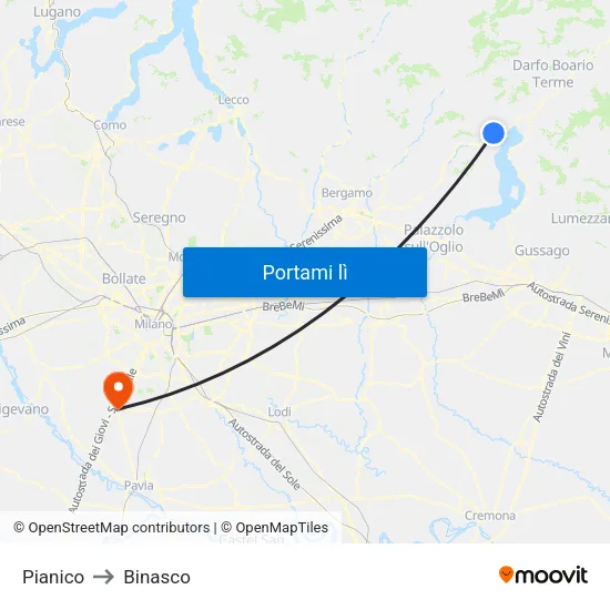 Pianico to Binasco map
