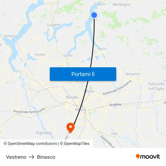 Vestreno to Binasco map