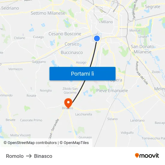 Romolo to Binasco map
