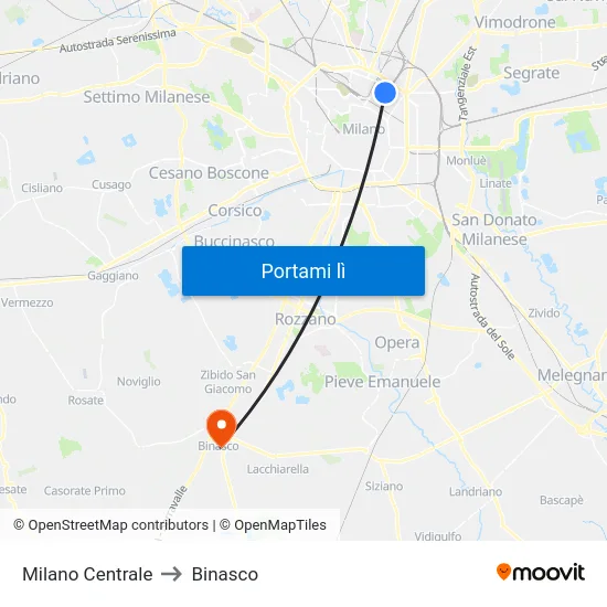 Milano Centrale to Binasco map