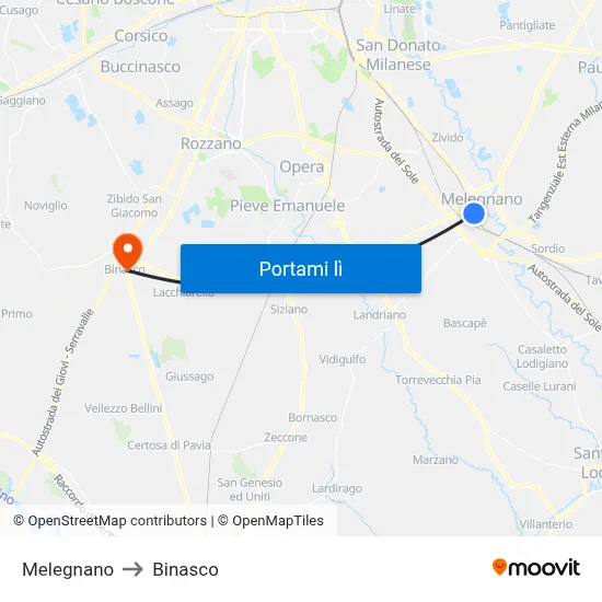 Melegnano to Binasco map