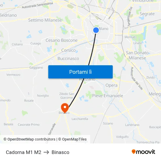 Cadorna M1 M2 to Binasco map