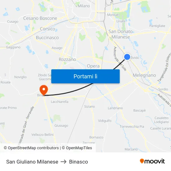 San Giuliano Milanese to Binasco map