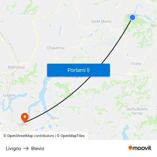 Livigno to Blevio map
