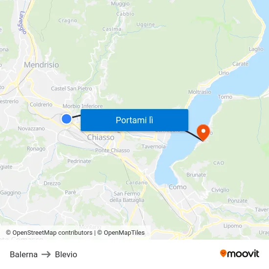 Balerna to Blevio map
