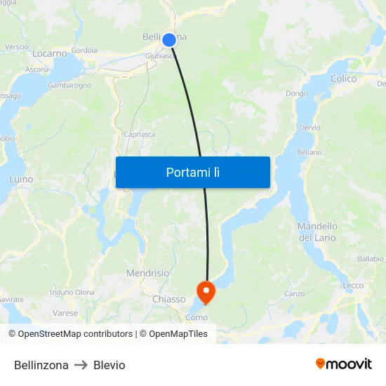 Bellinzona to Blevio map