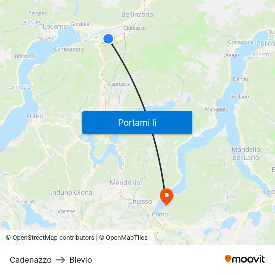 Cadenazzo to Blevio map