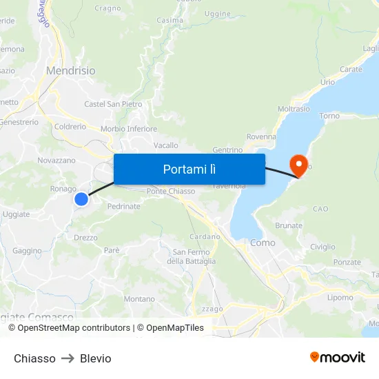 Chiasso to Blevio map