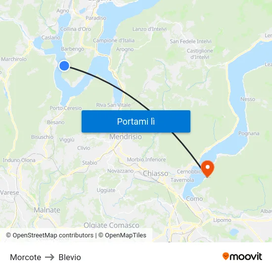 Morcote to Blevio map
