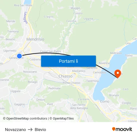 Novazzano to Blevio map