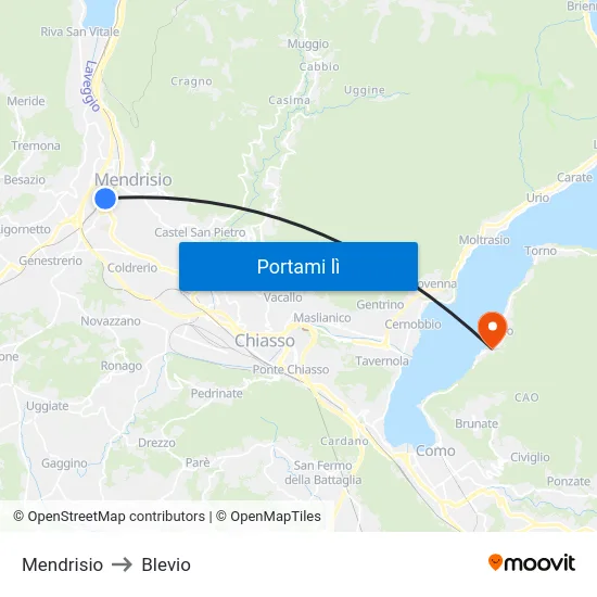 Mendrisio to Blevio map