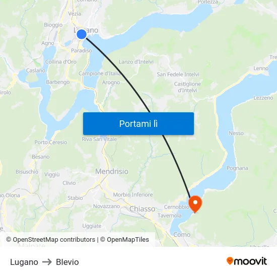Lugano to Blevio map