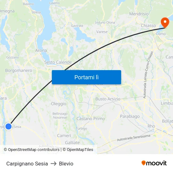 Carpignano Sesia to Blevio map