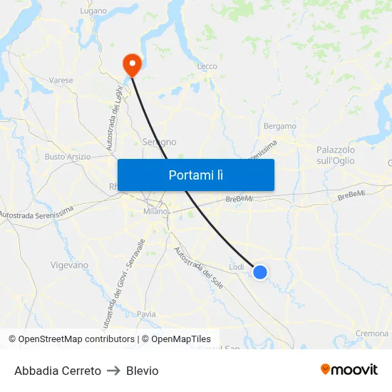 Abbadia Cerreto to Blevio map