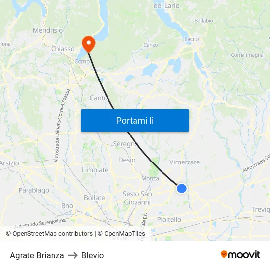 Agrate Brianza to Blevio map