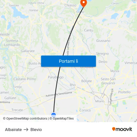 Albairate to Blevio map