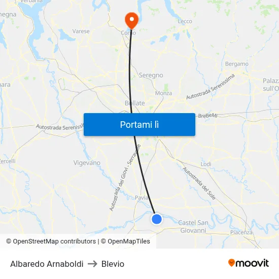 Albaredo Arnaboldi to Blevio map