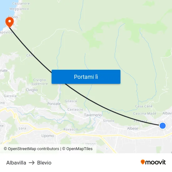 Albavilla to Blevio map
