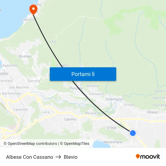 Albese Con Cassano to Blevio map