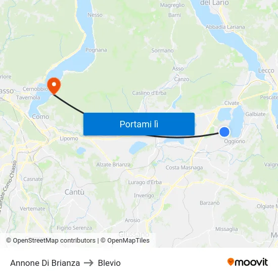 Annone Di Brianza to Blevio map