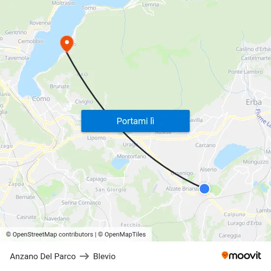 Anzano Del Parco to Blevio map