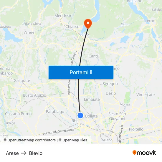 Arese to Blevio map