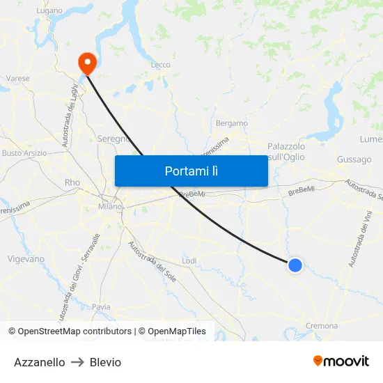 Azzanello to Blevio map