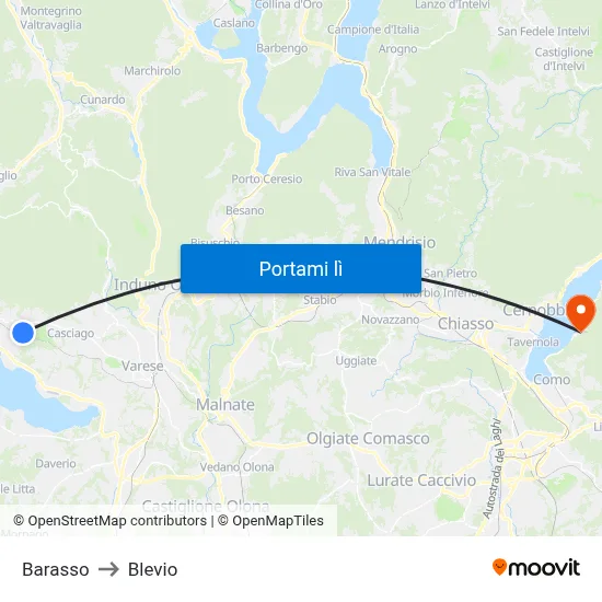 Barasso to Blevio map