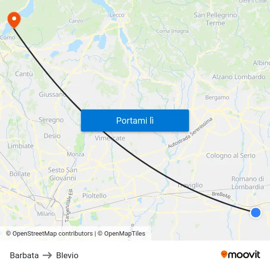 Barbata to Blevio map